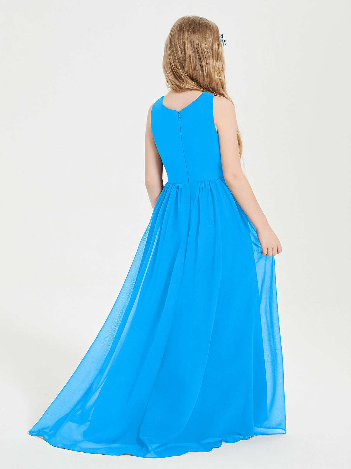 Asymmetrical Junior Bridesmaid Dresses with Scoop Neckline Ocean Blue